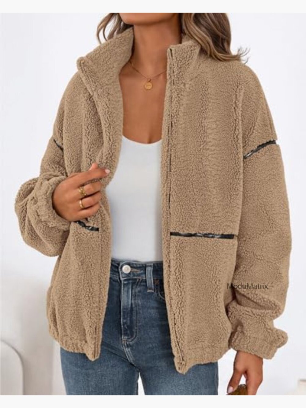 Oversized Faux Fur Zip Up Sherpa Fleece Jacket Coat - Picture 4 of 7